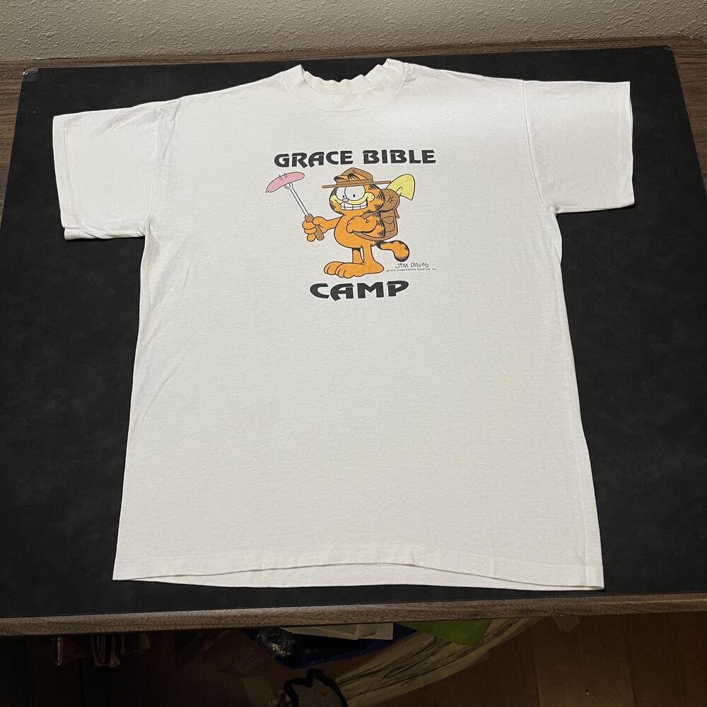 Vintage Garfield Shirt Large Jim Davis Grace Bible Camp Cartoon Comic Tee 80s